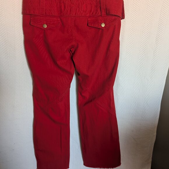 Moda International Women's Y2K Red Cotton Pants Size 12 Low rise Wide belt - Picture 4 of 13